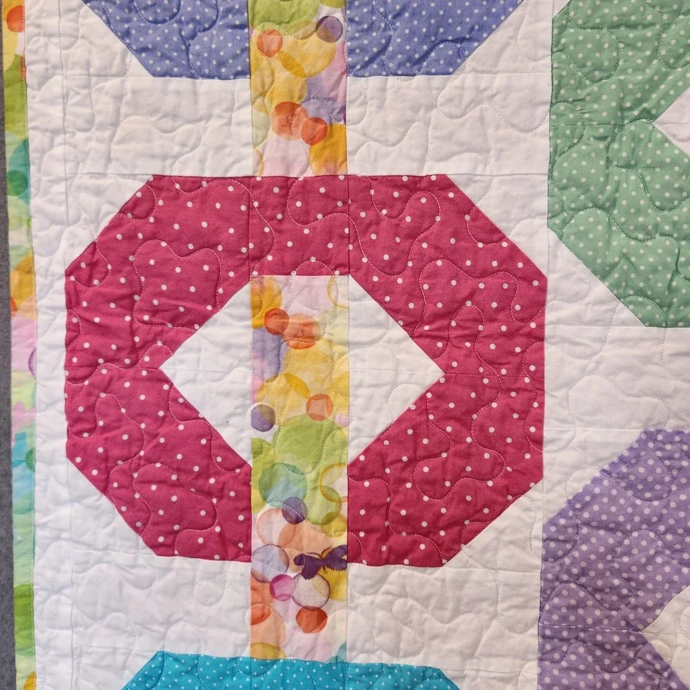 Handmade Patchwork Quilt Rainbow Polka Dot Geometric Stipple Quilted‎ 37x47